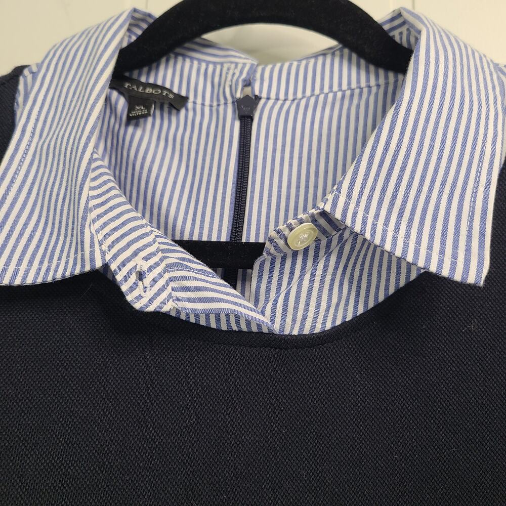 Talbots Sheath Dress Navy Blue Faux Cuff and Collar Spring Cotton Blend Size XL - Picture 6 of 10
